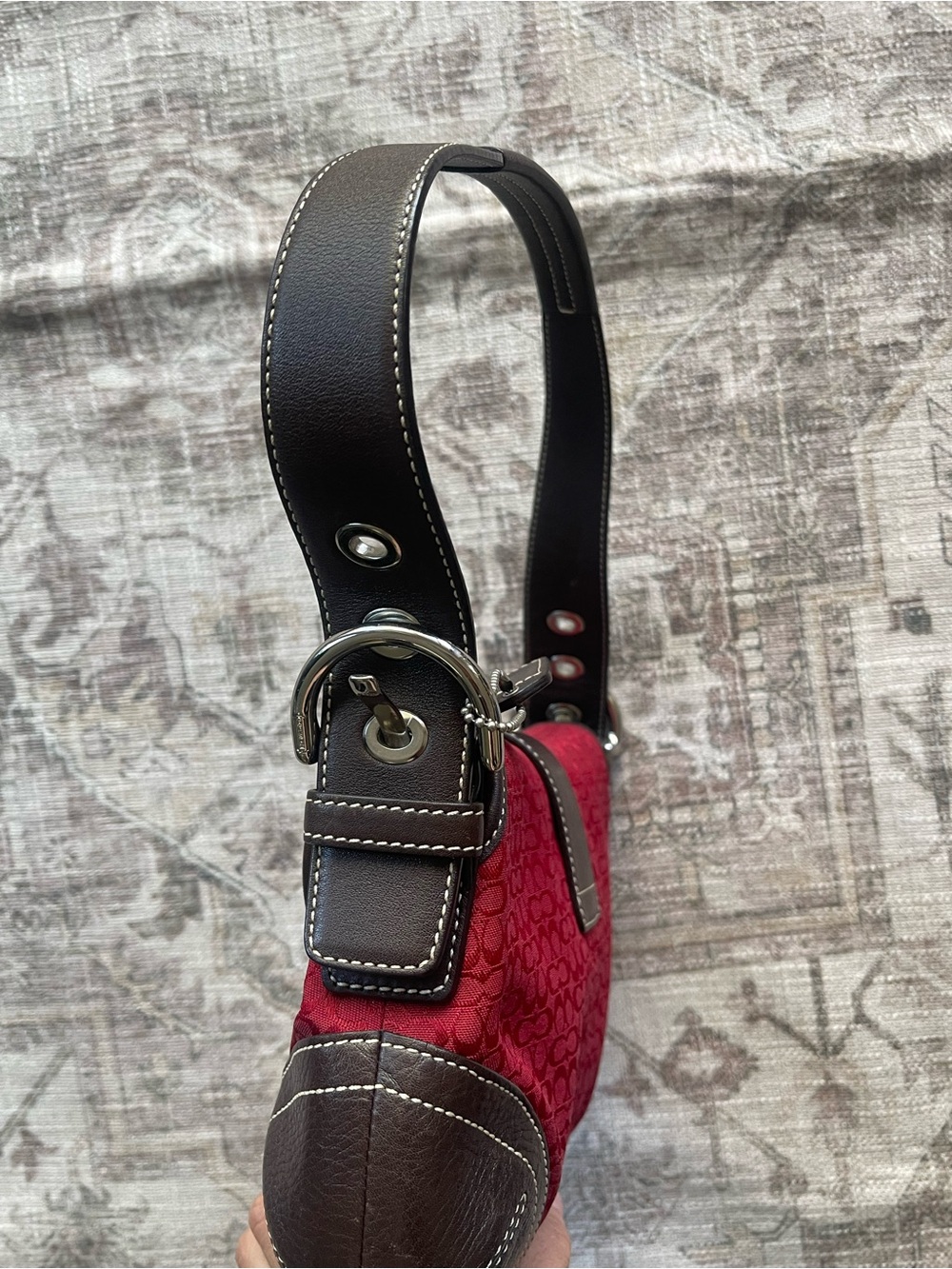 Coach Y2K Red SoHo Hobo Mini Flap Canvas Monogram Bag - Picture 6 of 15